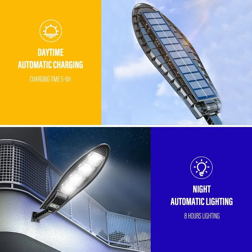 LED solar garden light with motion sensor and remote control mounted on an exterior wall — view 4