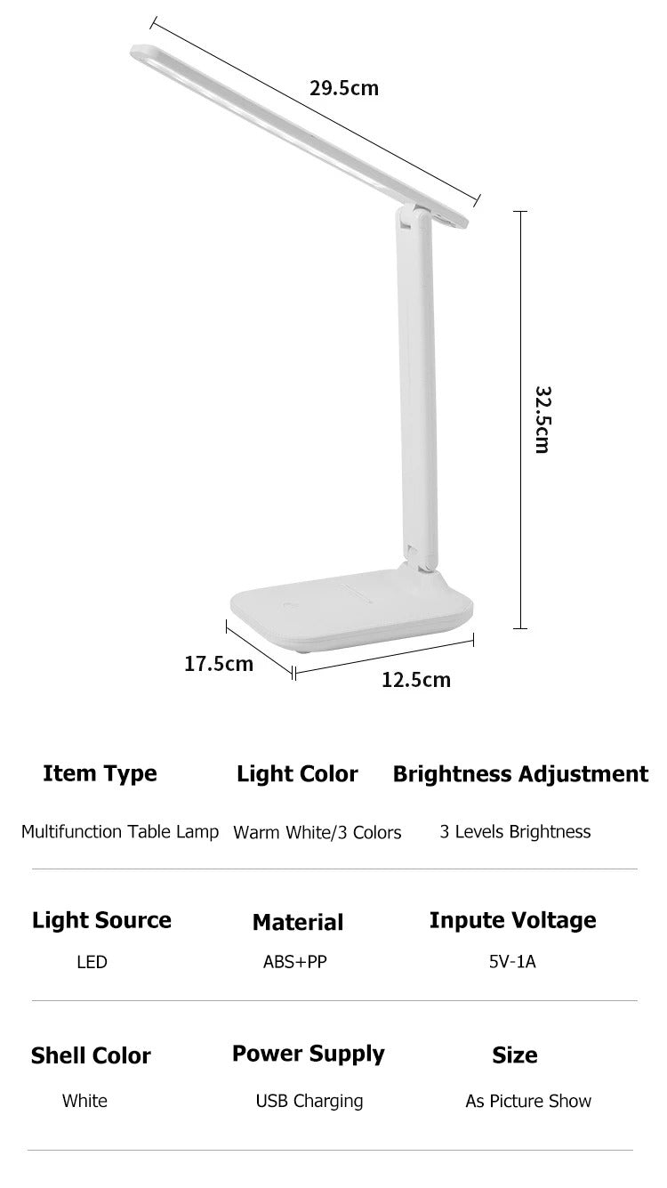 White LED USB touch desk lamp, folding design for modern bedroom and office lighting — view 4