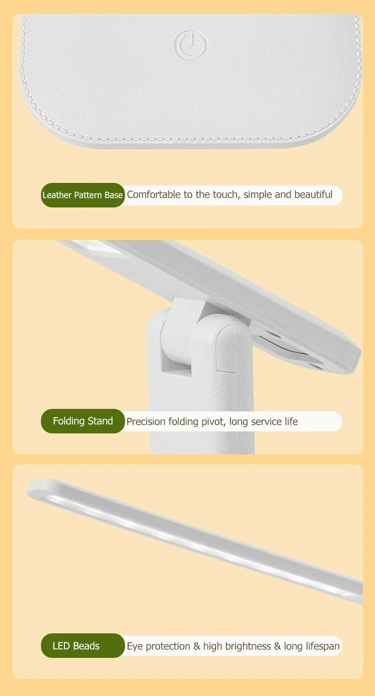 White LED USB touch desk lamp, folding design for modern bedroom and office lighting — view 5