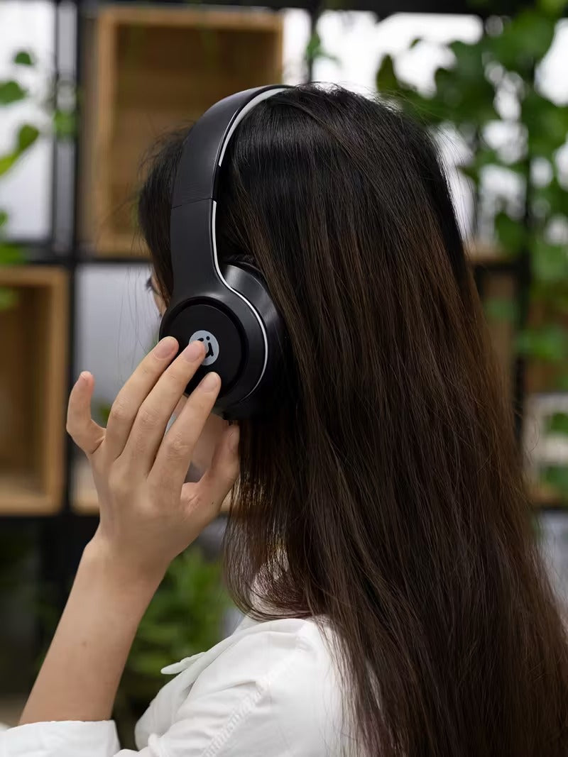 NNETM wireless over-ear headphones in black and gray with foldable noise isolating closed back design — view 2