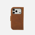 Full grain Italian leather MagSafe folio case for iPhone 17 featuring a minimalist wallet interior