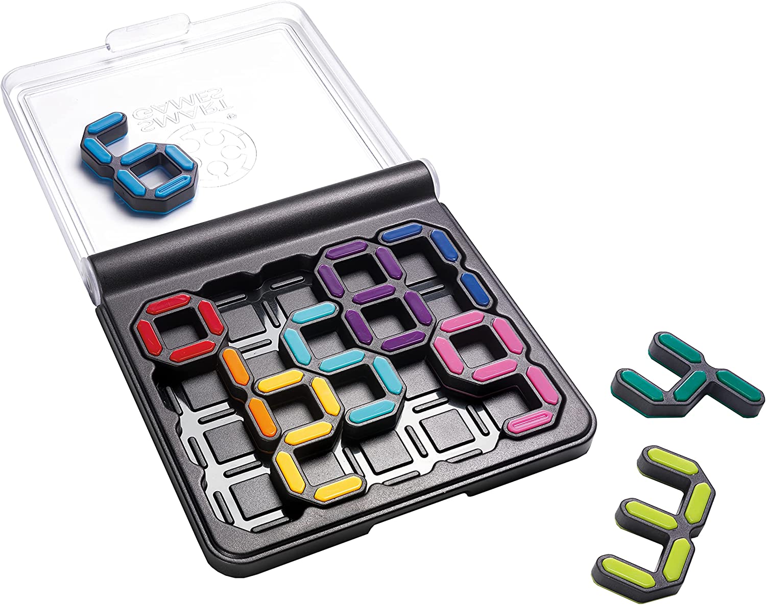 SmartGames IQ Digits logic puzzle board with colorful number pieces and challenge booklet for kids — view 4