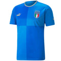 Authentic Puma Italy 2022/23 home soccer jersey in blue with national flag collar details.