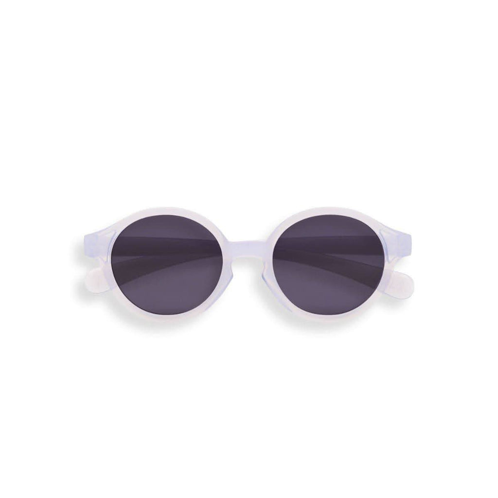Translucent Morning Light baby sunglasses with flexible frame and silicone head strap on white background