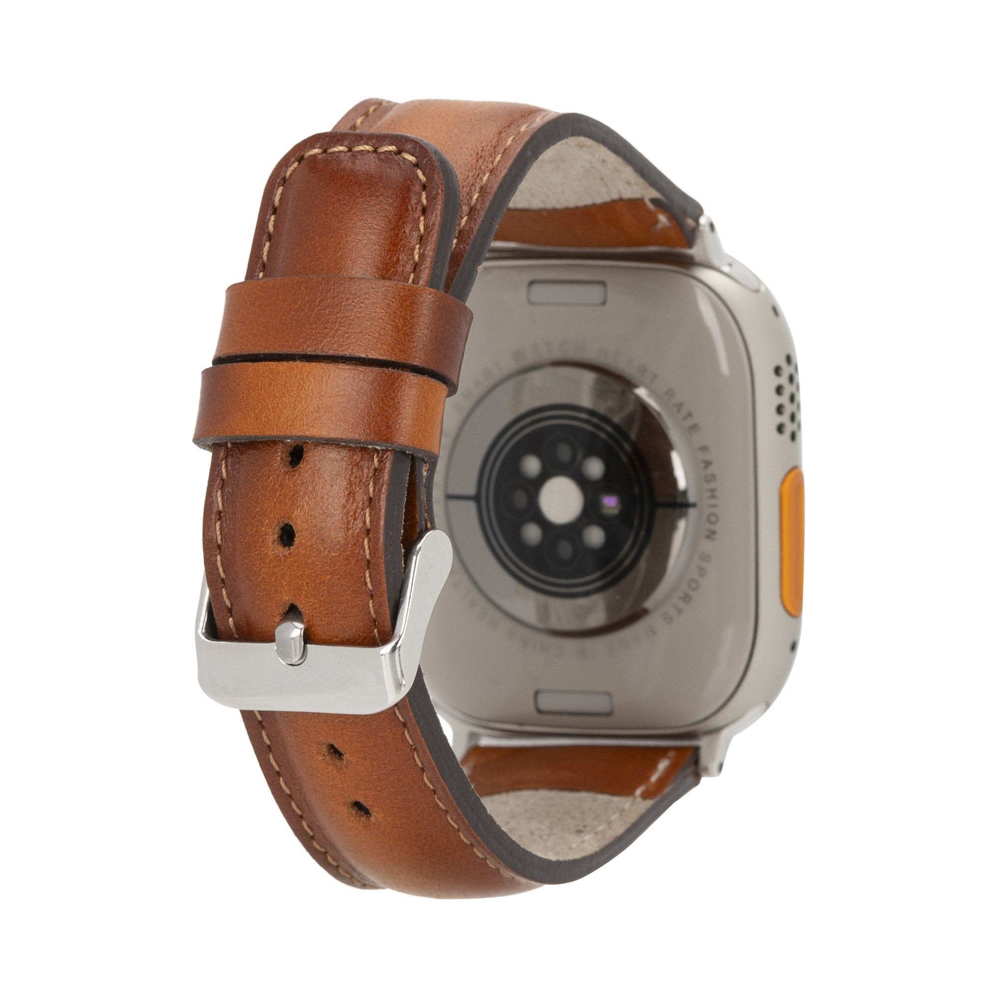 Premium genuine leather Apple Watch band with classic stitching and secure metal attachment hardware — view 2