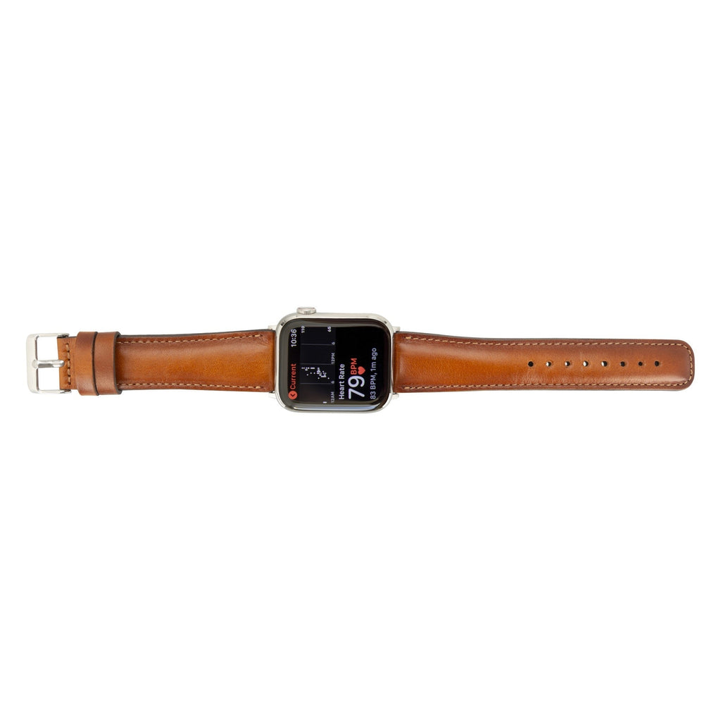 Premium genuine leather Apple Watch band with classic stitching and secure metal attachment hardware — view 4