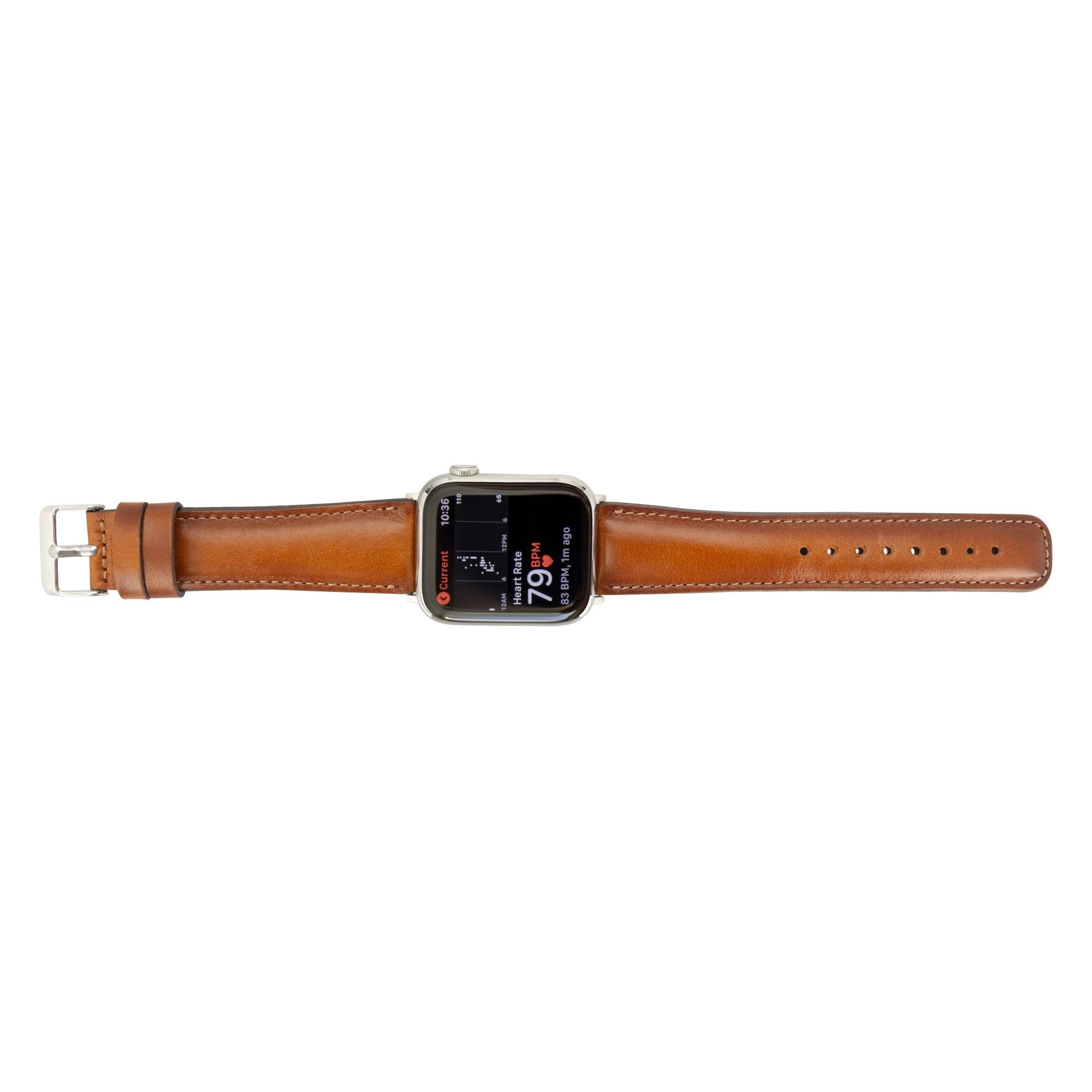 Premium genuine leather Apple Watch band with classic stitching and secure metal attachment hardware — view 4
