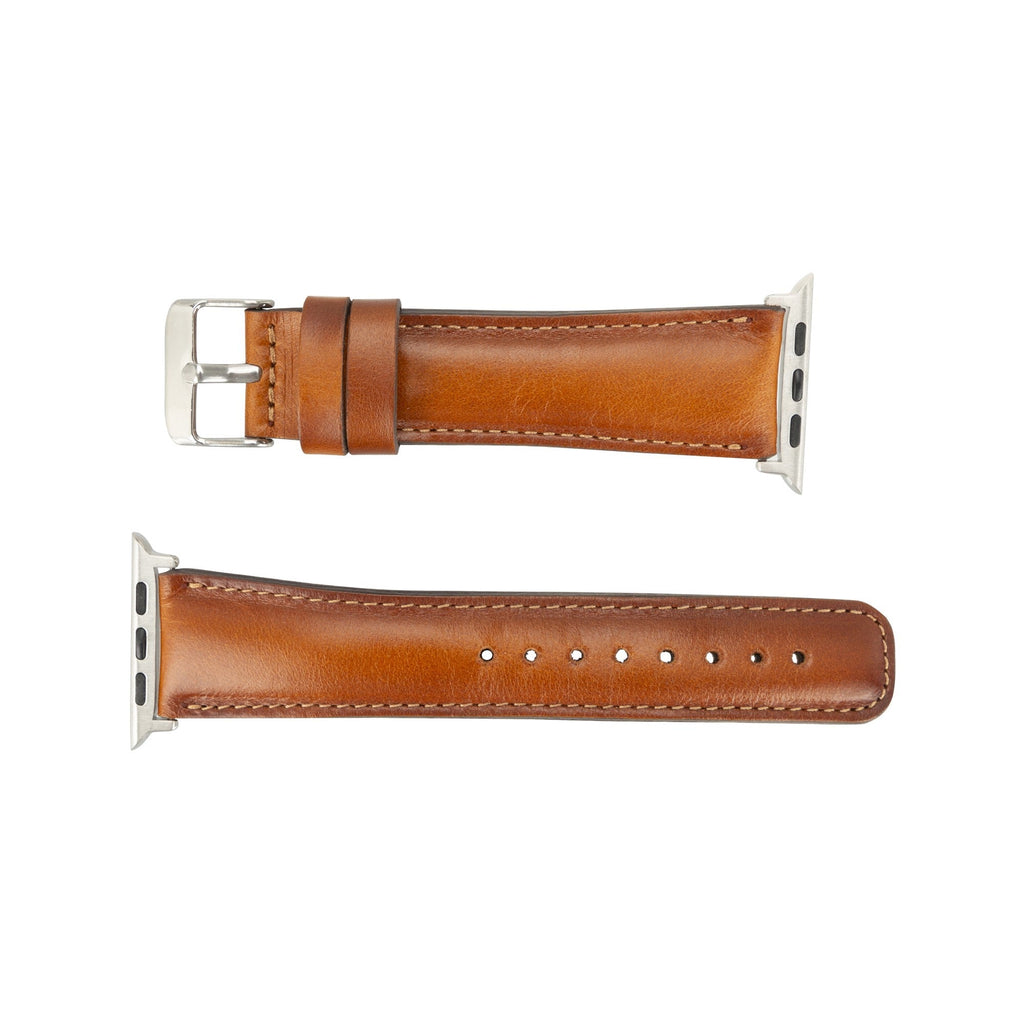 Premium genuine leather Apple Watch band with classic stitching and secure metal attachment hardware — view 5