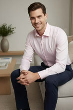 Jamison pink twill cotton dress shirt for men with medium spread collar and mitered cuffs — view 5