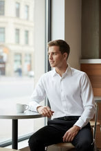 Jamison white twill dress shirt with medium spread collar and mitered cuffs — view 4