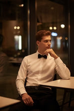 Jamison white twill dress shirt with medium spread collar and mitered cuffs — view 2