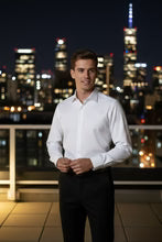 Jamison white twill dress shirt with medium spread collar and mitered cuffs — view 3