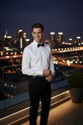 Jamison white twill dress shirt with medium spread collar and mitered cuffs
