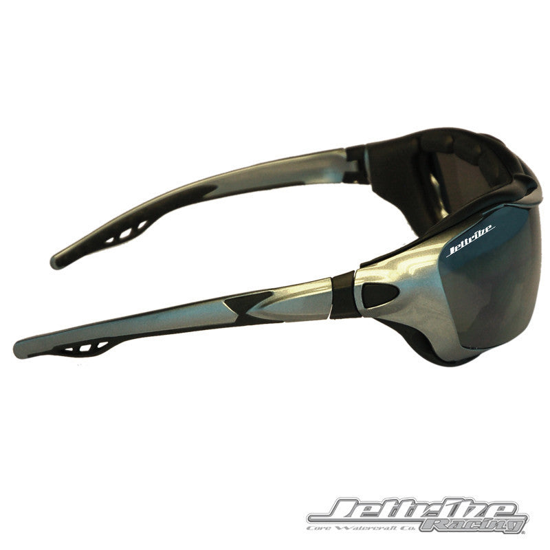 Storm trooper hybrid jetski goggles in black and aluminum frame with smoke tinted revo lenses — view 11