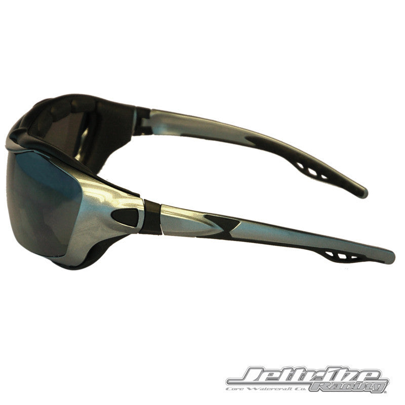 Storm trooper hybrid jetski goggles in black and aluminum frame with smoke tinted revo lenses — view 7