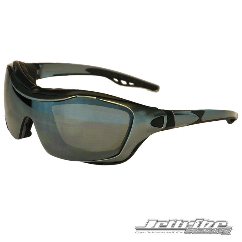 Storm trooper hybrid jetski goggles in black and aluminum frame with smoke tinted revo lenses — view 6