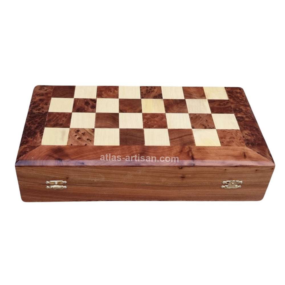 Premium handcrafted thuya wood chess set with polished folding board and carved wooden pieces — view 2