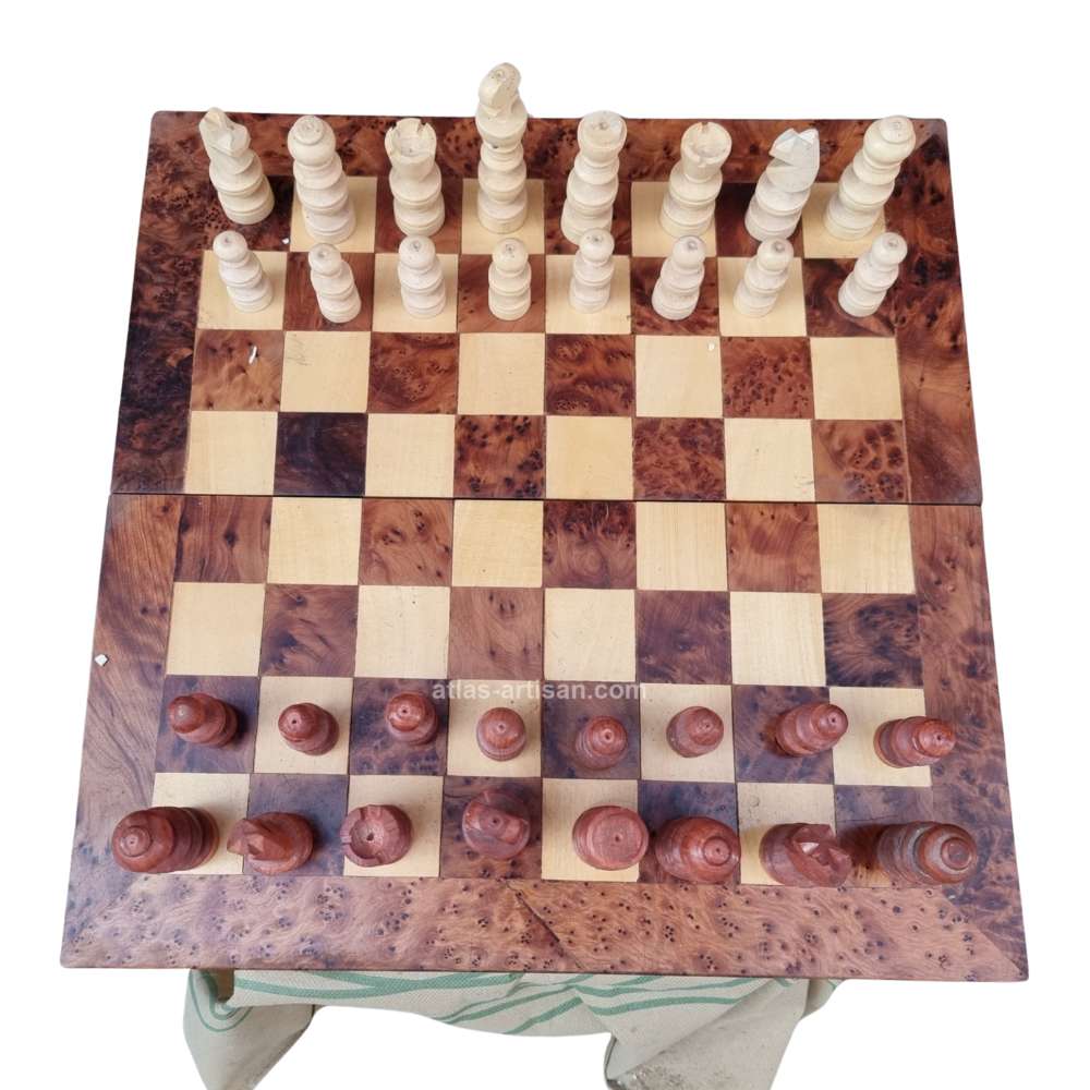 Premium handcrafted thuya wood chess set with polished folding board and carved wooden pieces — view 4
