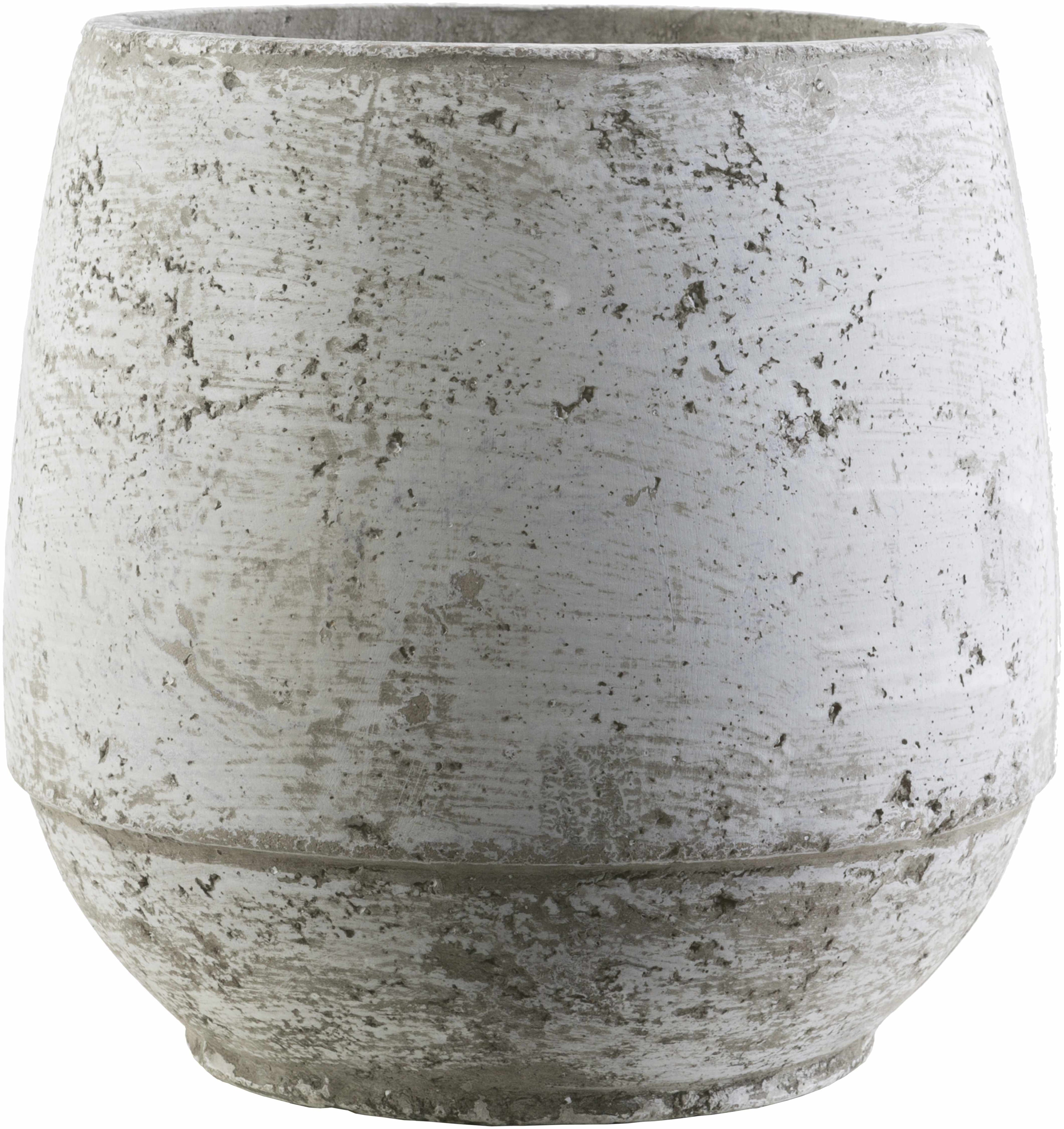 Geometric cement outdoor planter in taupe and ivory, traditional farmhouse round garden pot — view 2