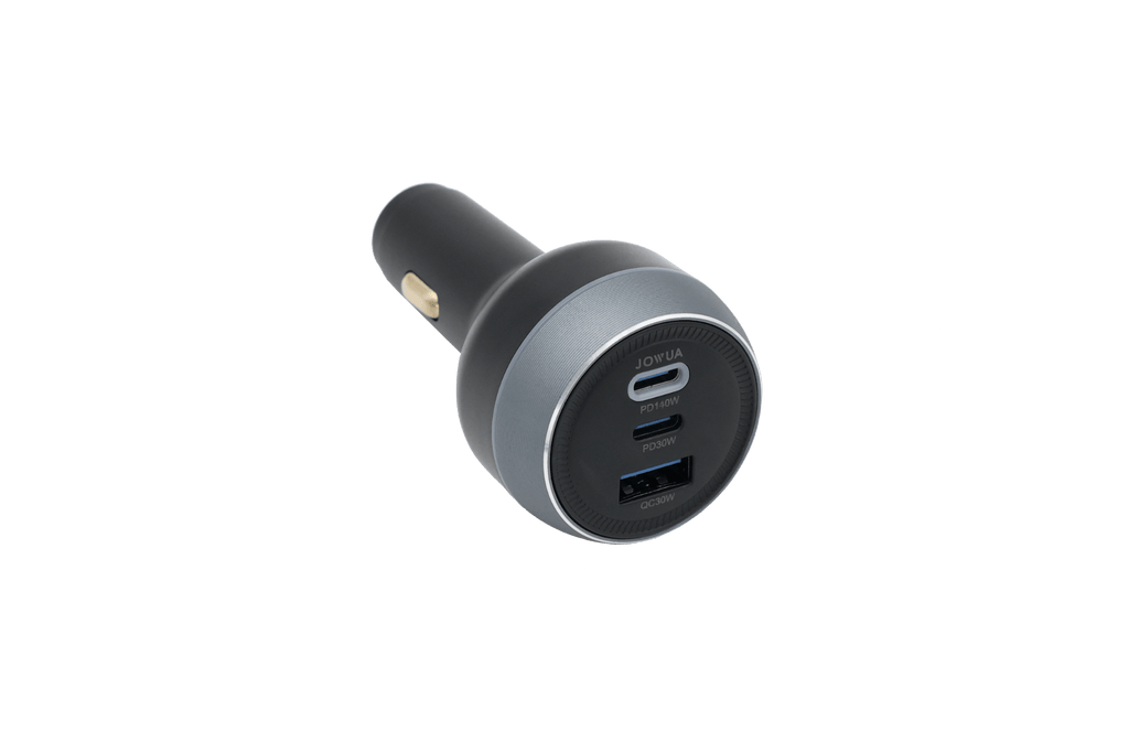165W PD3.1 fast car charger with triple ports for laptops and smartphones in a vehicle