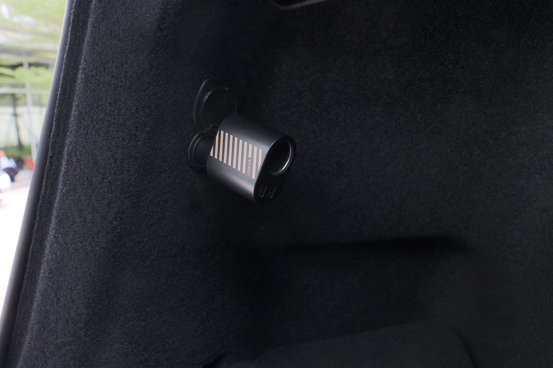 3 in 1 Type-C car charger device with triple power outputs and sleek black casing — view 4