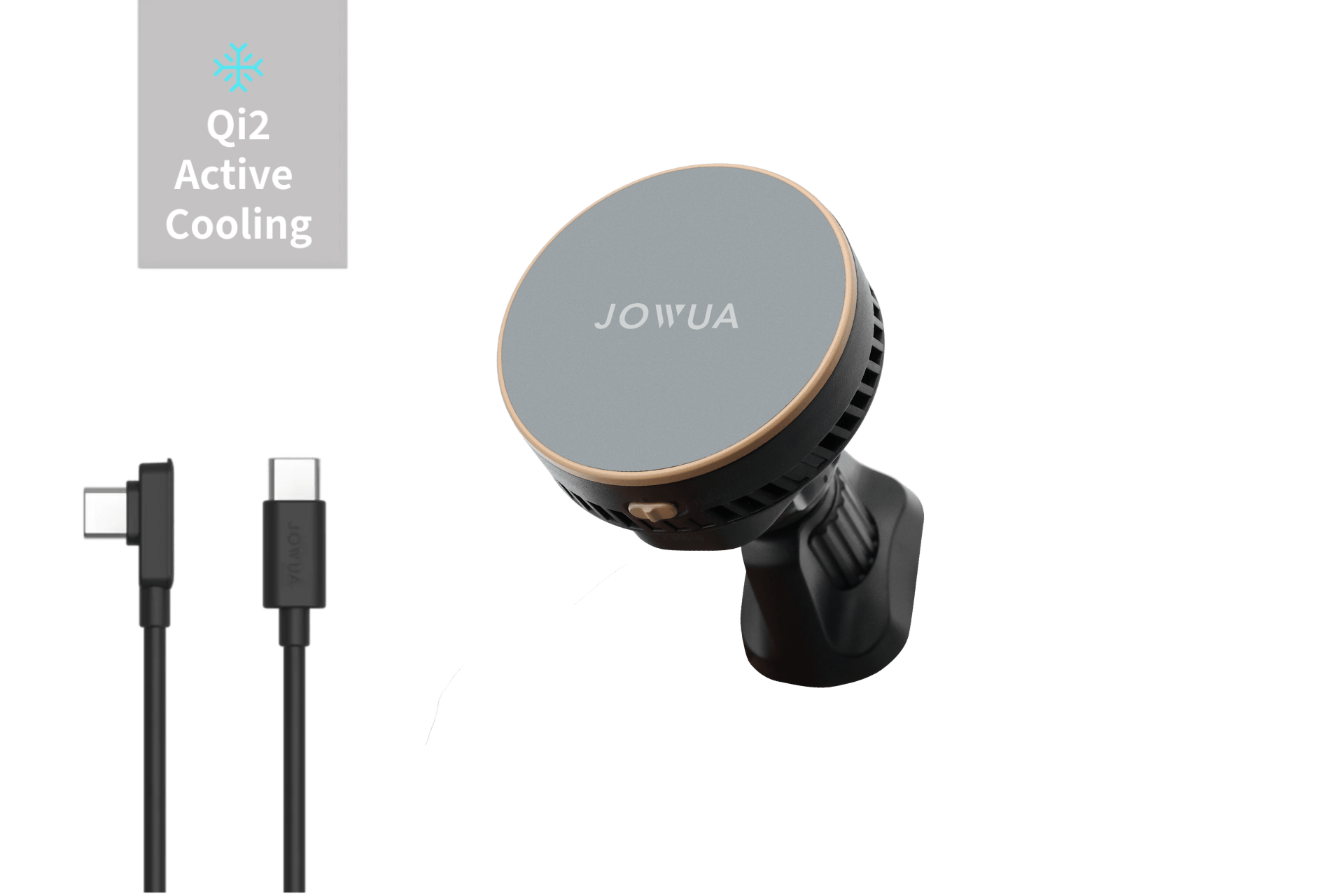 Active cooling MagSafe car mount attached to air vent with a smooth silicone surface.