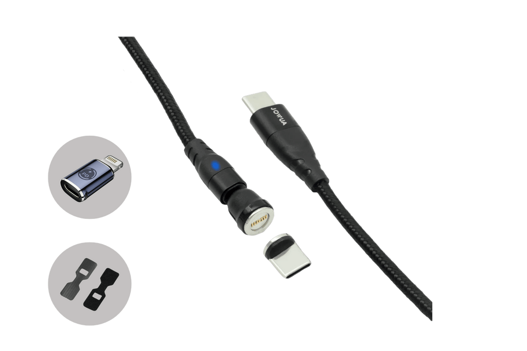 Magnetic USB-C charging cable in black nylon braid with aluminum connector and rotatable head — view 2