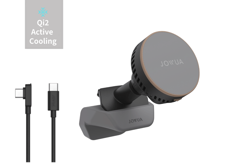 Active cooling MagSafe car phone mount on air vent with premium silicone base and modern design