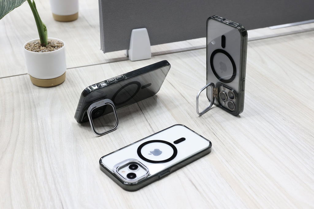 Translucent matte MagSafe iPhone case with built-in kickstand designed for Tesla car mounts — view 2