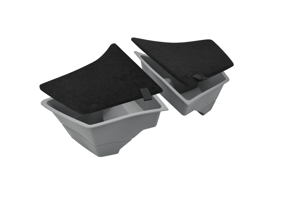 Model 3 trunk storage bins in black silicone with flush lids and convenient drawstrings