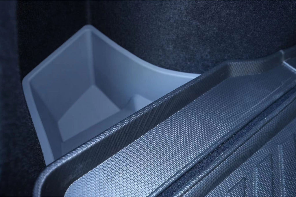 Model 3 trunk storage bins in black silicone with flush lids and convenient drawstrings — view 4