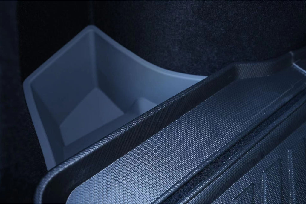 Model 3 trunk storage bins in black silicone with flush lids and convenient drawstrings — view 5