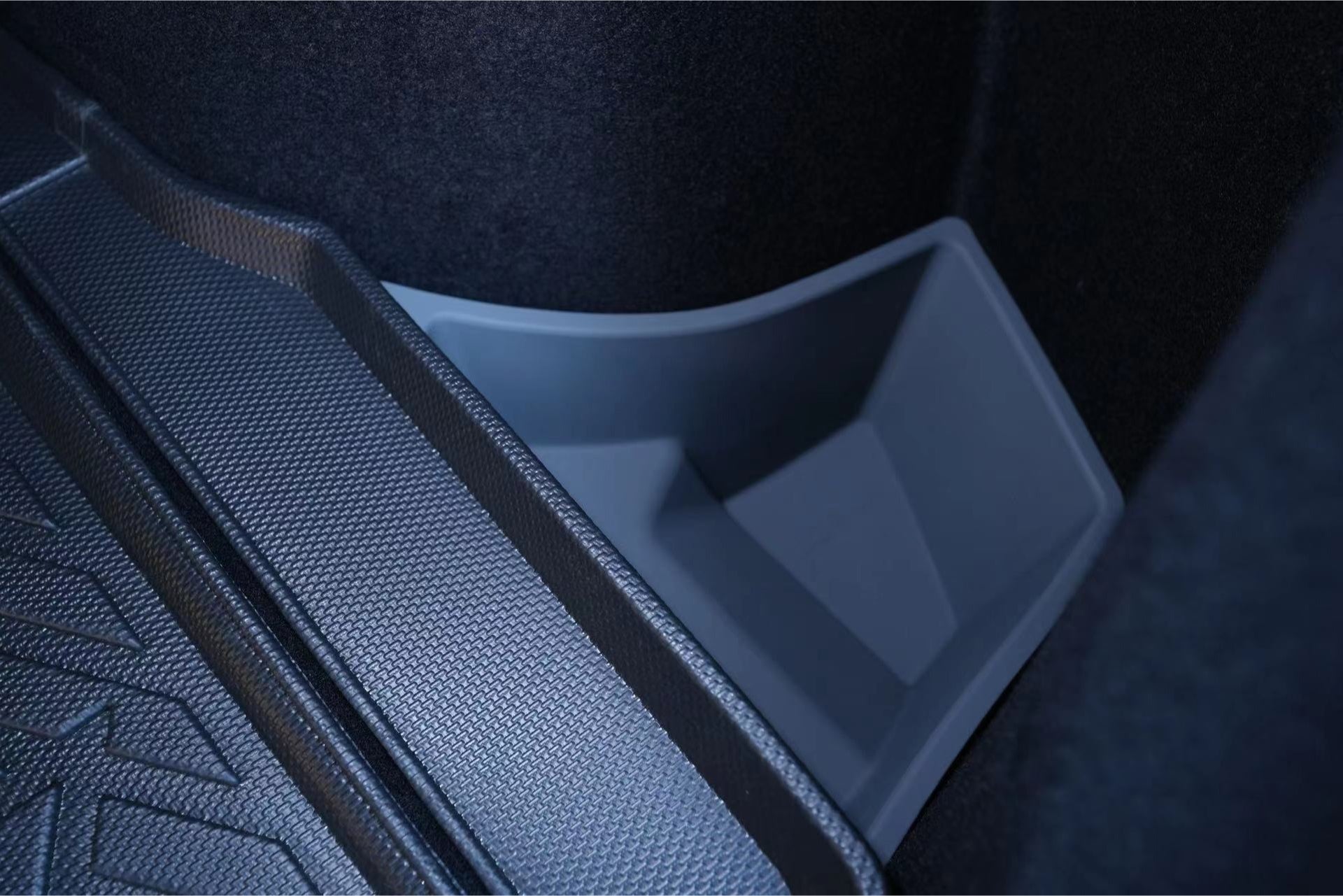 Model 3 trunk storage bins in black silicone with flush lids and convenient drawstrings — view 2