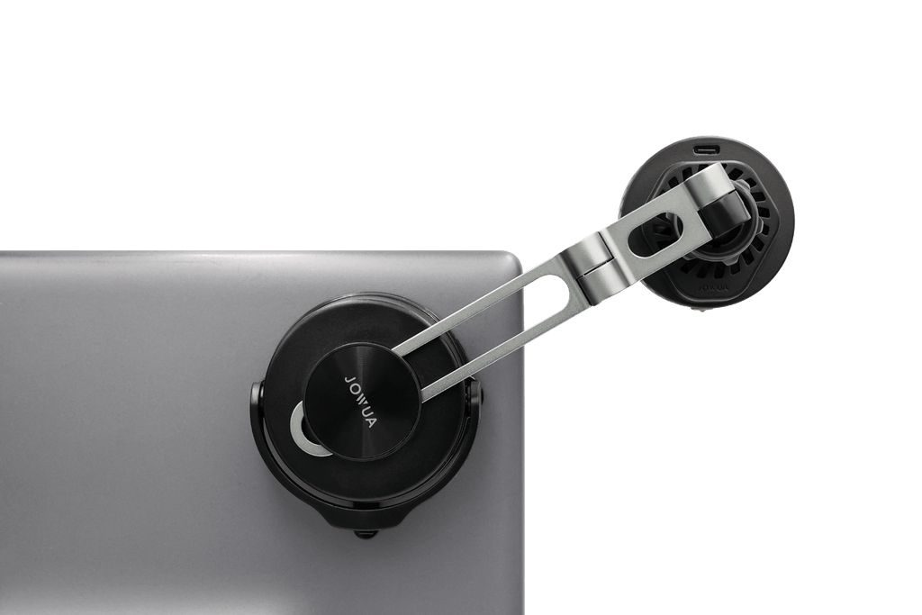 Active cooling car phone mount with premium metal arm and sleek black silicone charging pad — view 4