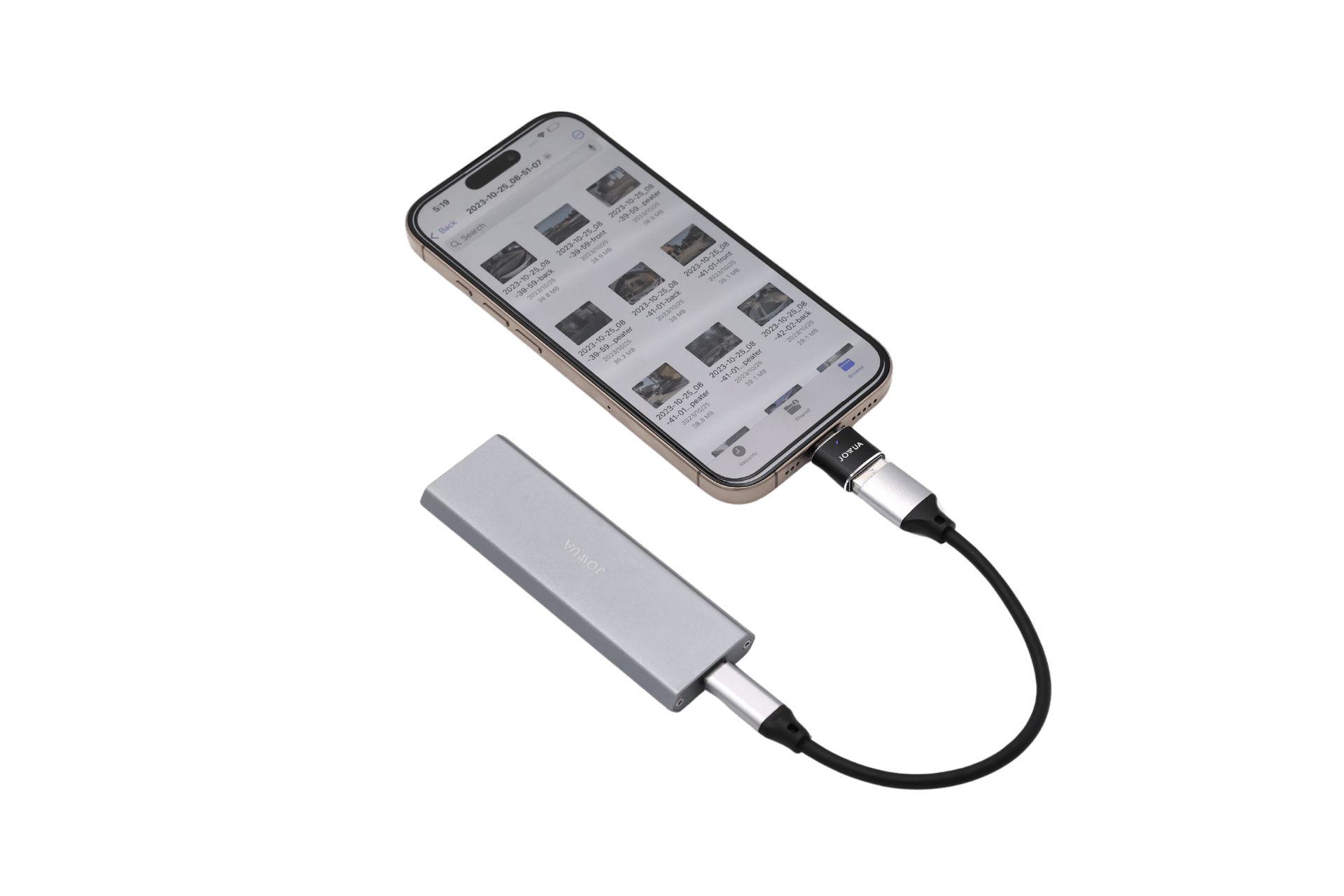 Premium metal OTG dashcam adapter set for Tesla and iPhone, showing minimalist metallic design — view 2