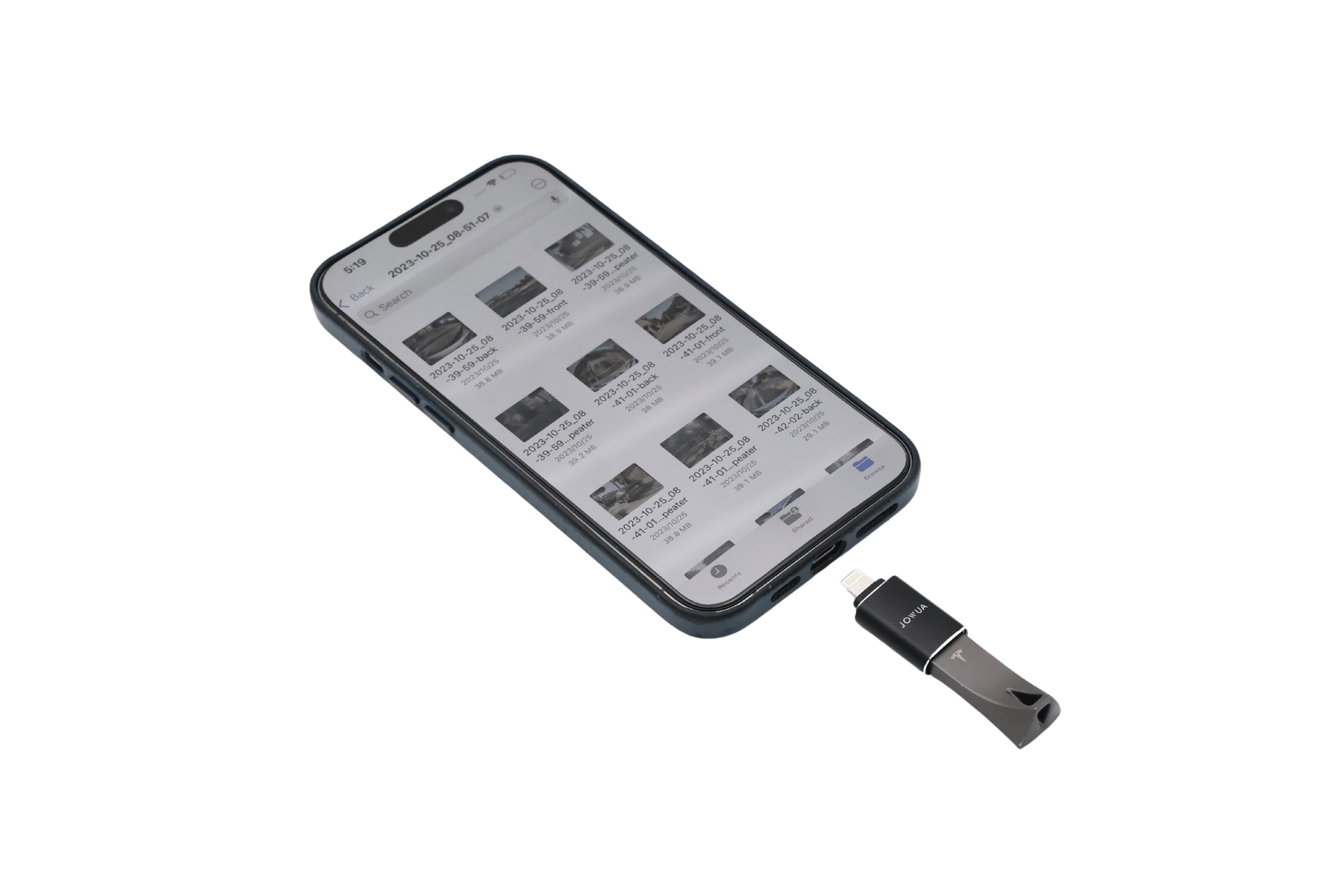 Premium metal OTG dashcam adapter set for Tesla and iPhone, showing minimalist metallic design — view 5
