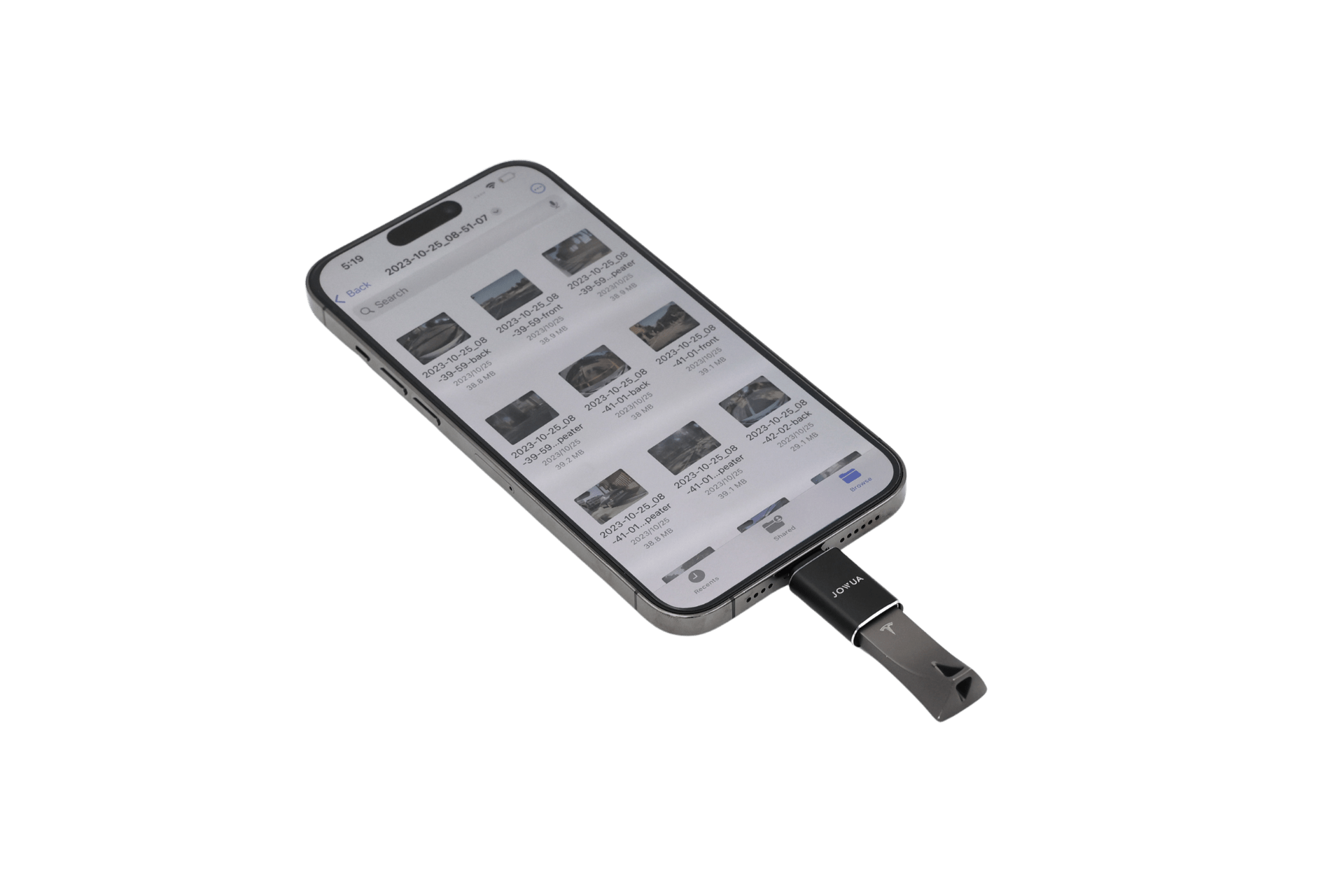 Premium metal OTG dashcam adapter set for Tesla and iPhone, showing minimalist metallic design — view 3