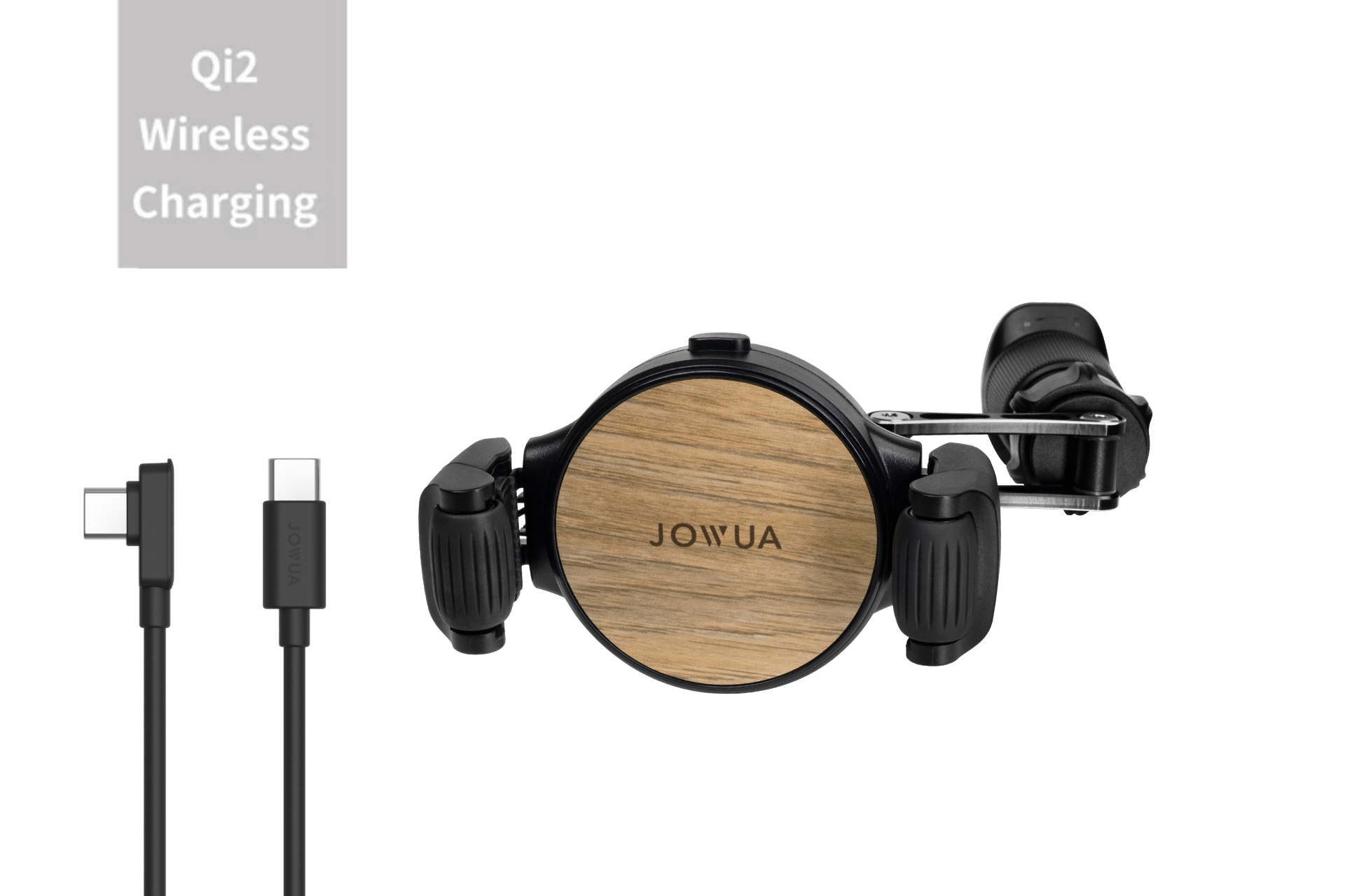 Universal Qi2 wireless car air vent mount with silicone roller clamps and adjustable arm