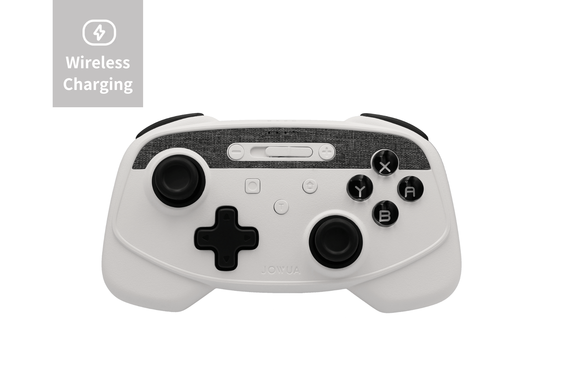 Black multi-device wireless gaming controller for Tesla with dual joysticks and wireless charging capability