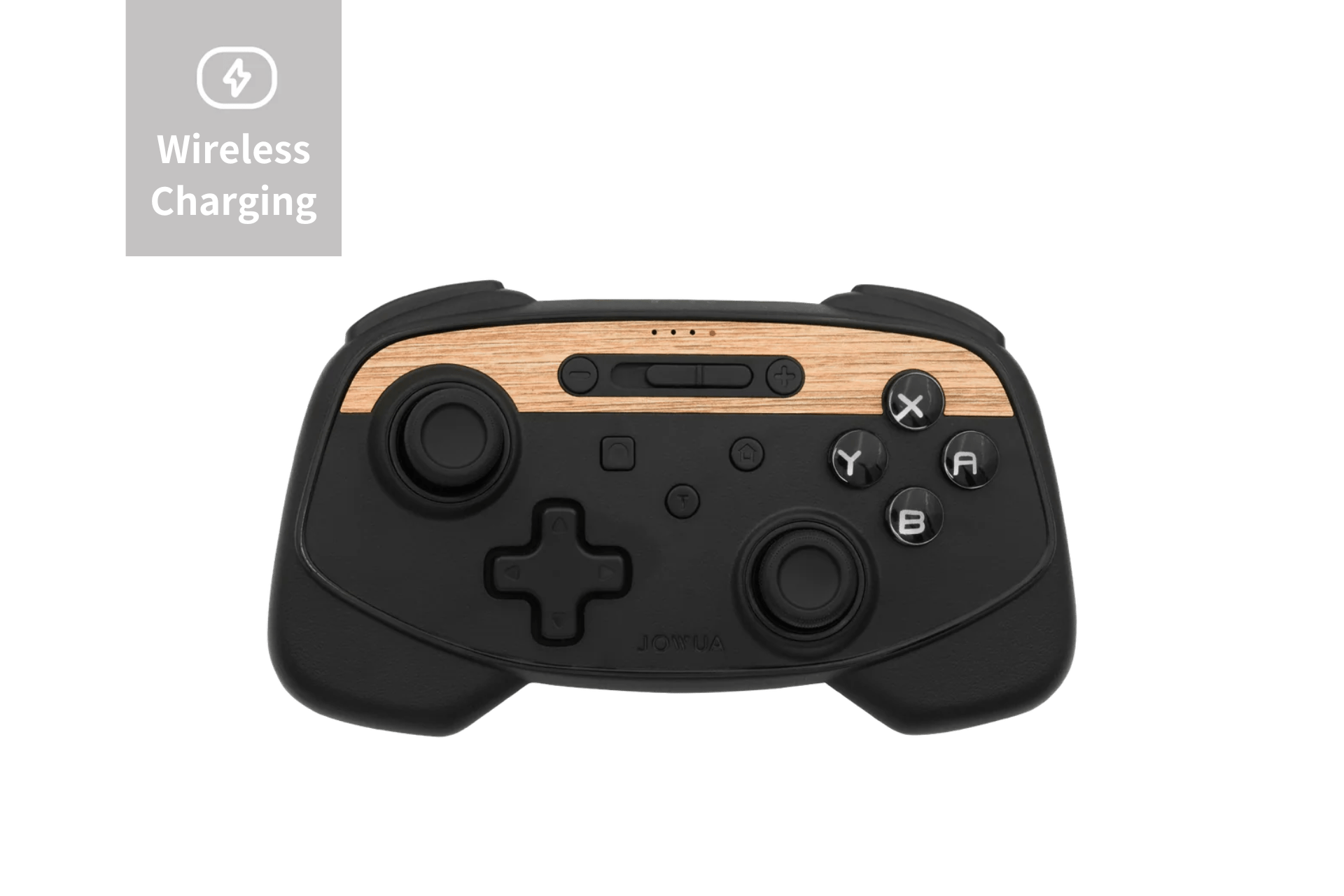 Black multi-device wireless gaming controller for Tesla with dual joysticks and wireless charging capability — view 3