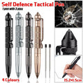 Self defence tactical pen in black aviation aluminium with glass breaker crown and pocket clip