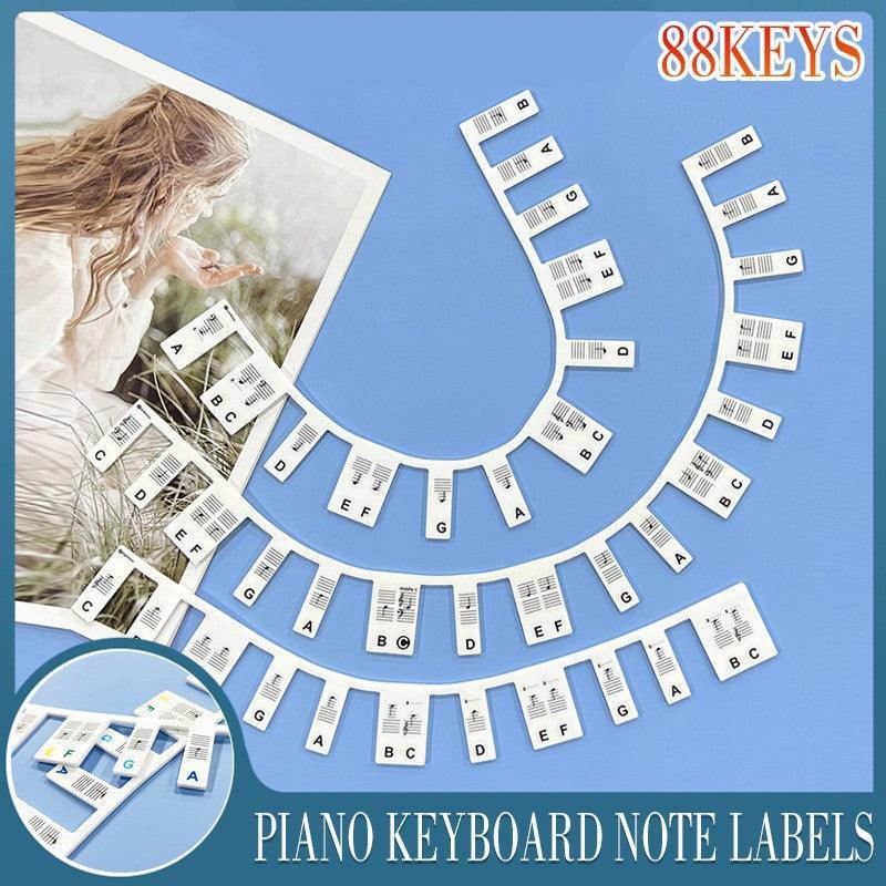 Multicolour silicone removable piano keyboard note labels placed on black and white keys