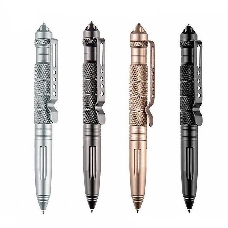 Self defence tactical pen in black aviation aluminium with glass breaker crown and pocket clip — view 2