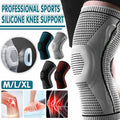 Red knee compression sleeve with silicone padding and breathable knitted fabric for sports support