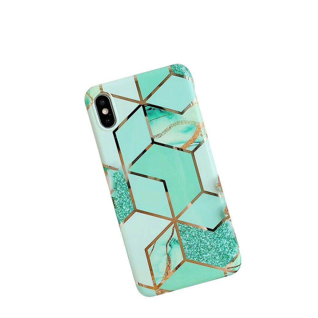 Green marble silicone iPhone case with luxury mirror finish and precision port cutouts — view 2