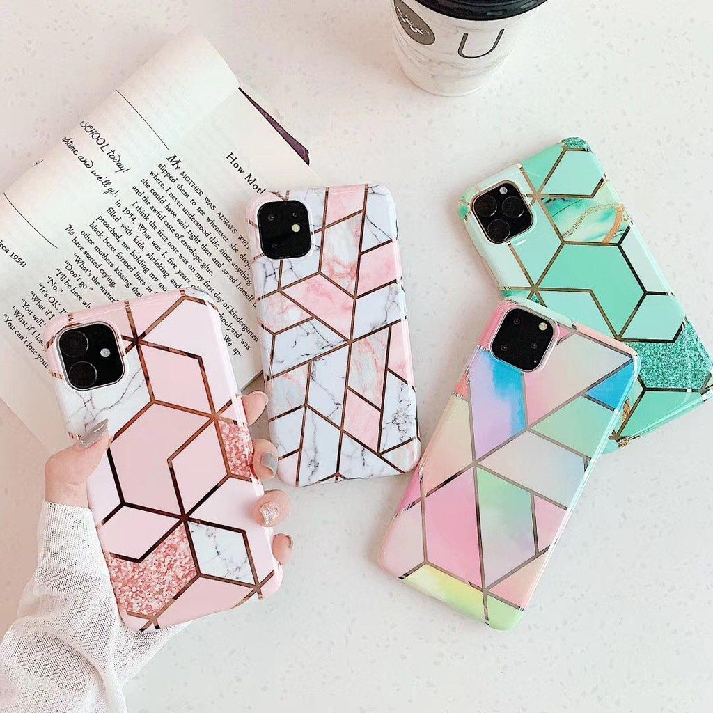 Green marble silicone iPhone case with luxury mirror finish and precision port cutouts — view 3