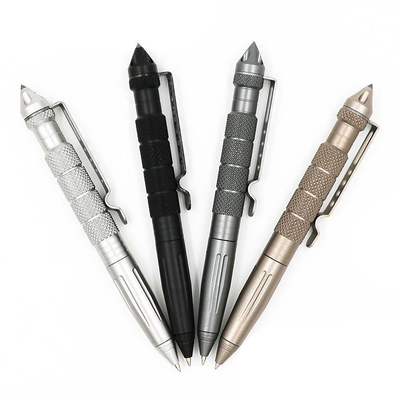 Self defence tactical pen in black aviation aluminium with glass breaker crown and pocket clip — view 3
