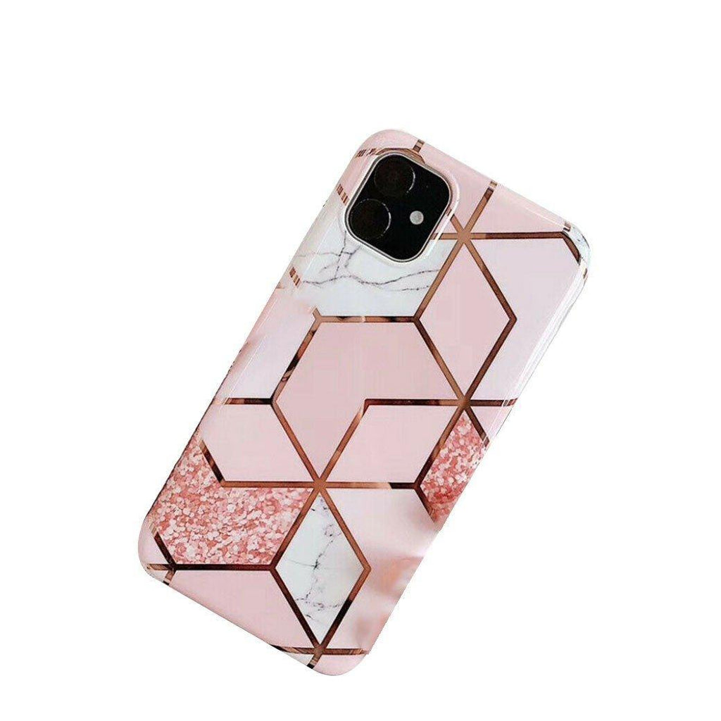 Pink marble silicone shockproof iPhone case with sleek glossy finish and precise cutouts — view 2