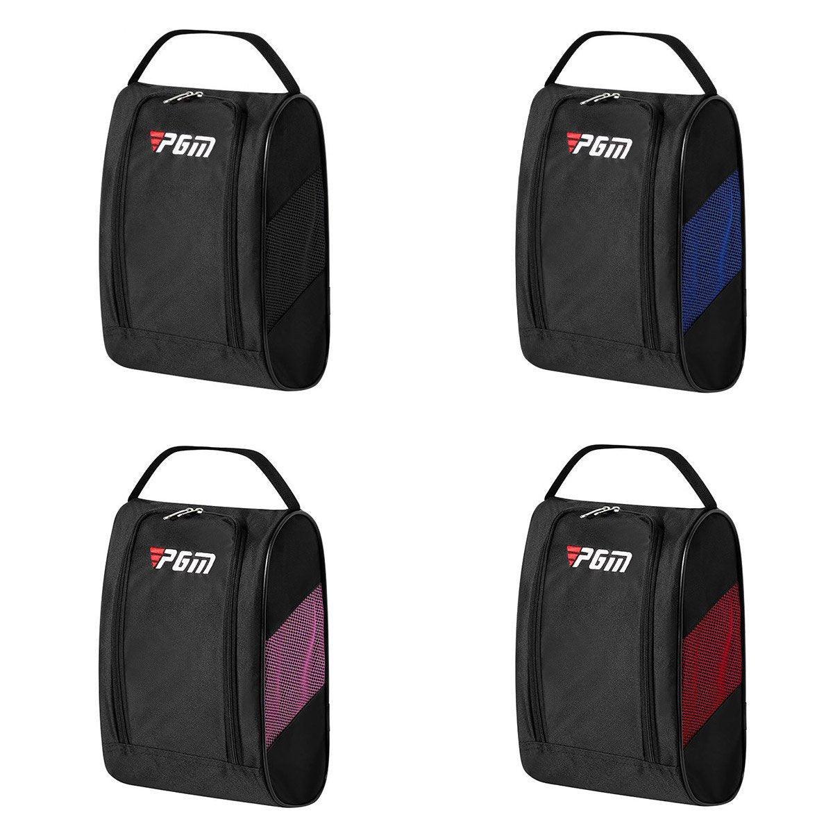 PGM golf shoe bag in breathable black nylon with side mesh panels and comfortable handle — view 2