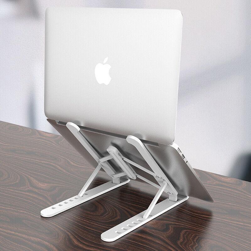 Black adjustable folding laptop and tablet stand with ergonomic design and anti-slip silicone pads — view 3